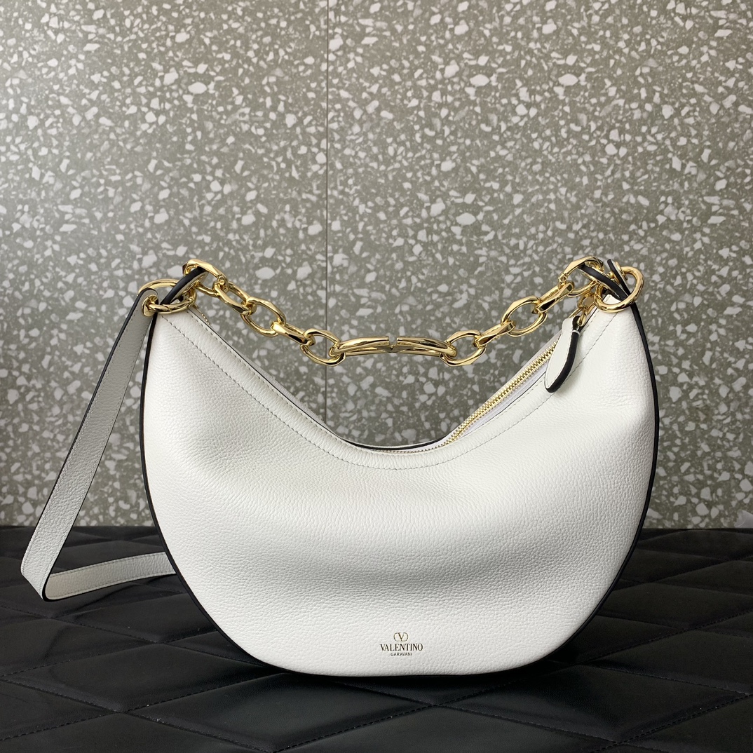 Valentino Garavani VLogo Moon Small Hobo Bag in Ivory Nappa Leather 